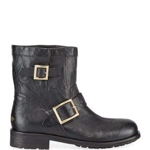 JIMMY CHOO Black Leather Biker Boots